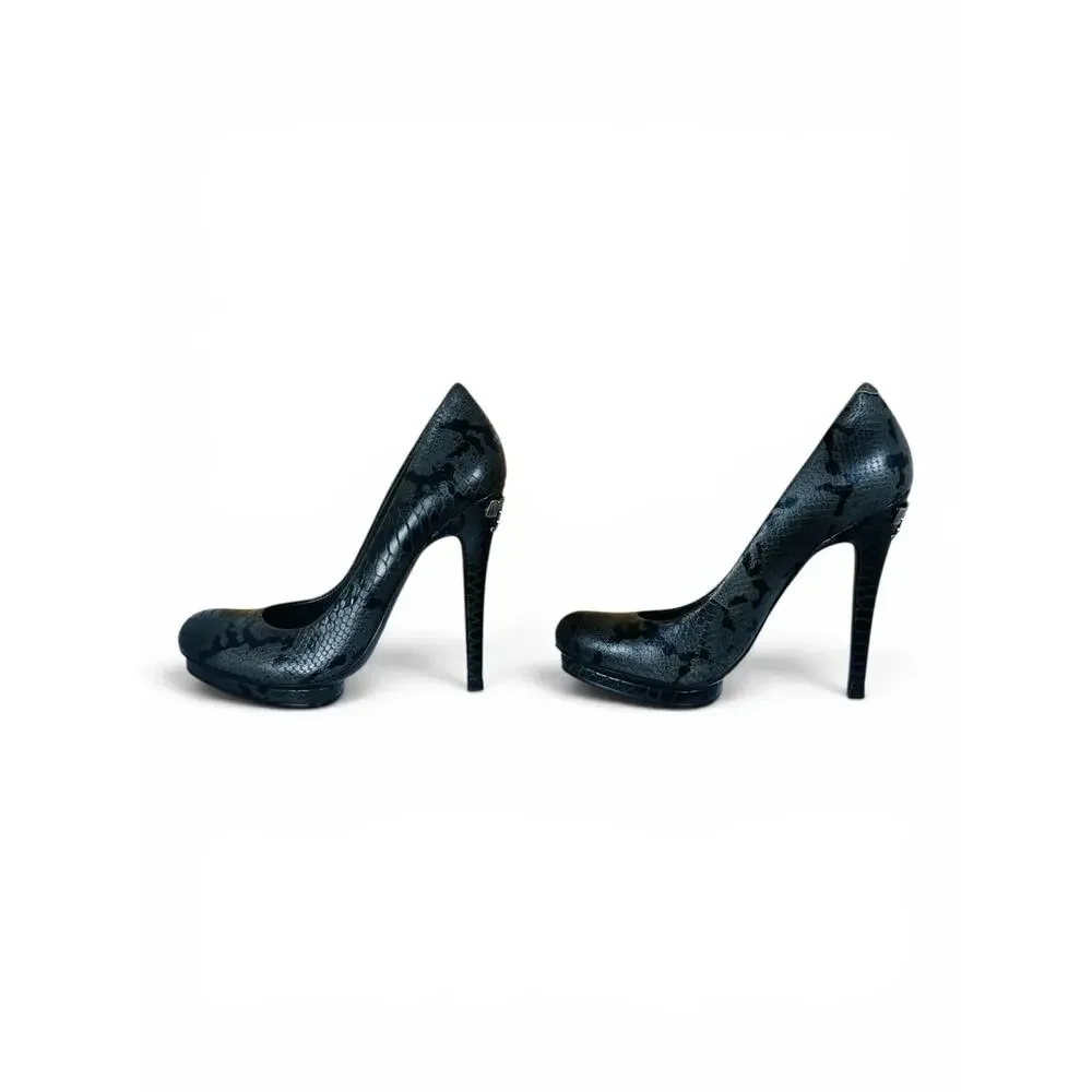Tory Burch Jude Ash Amazon Snake Print Platform Pumps Logo Heel Size 7 Python